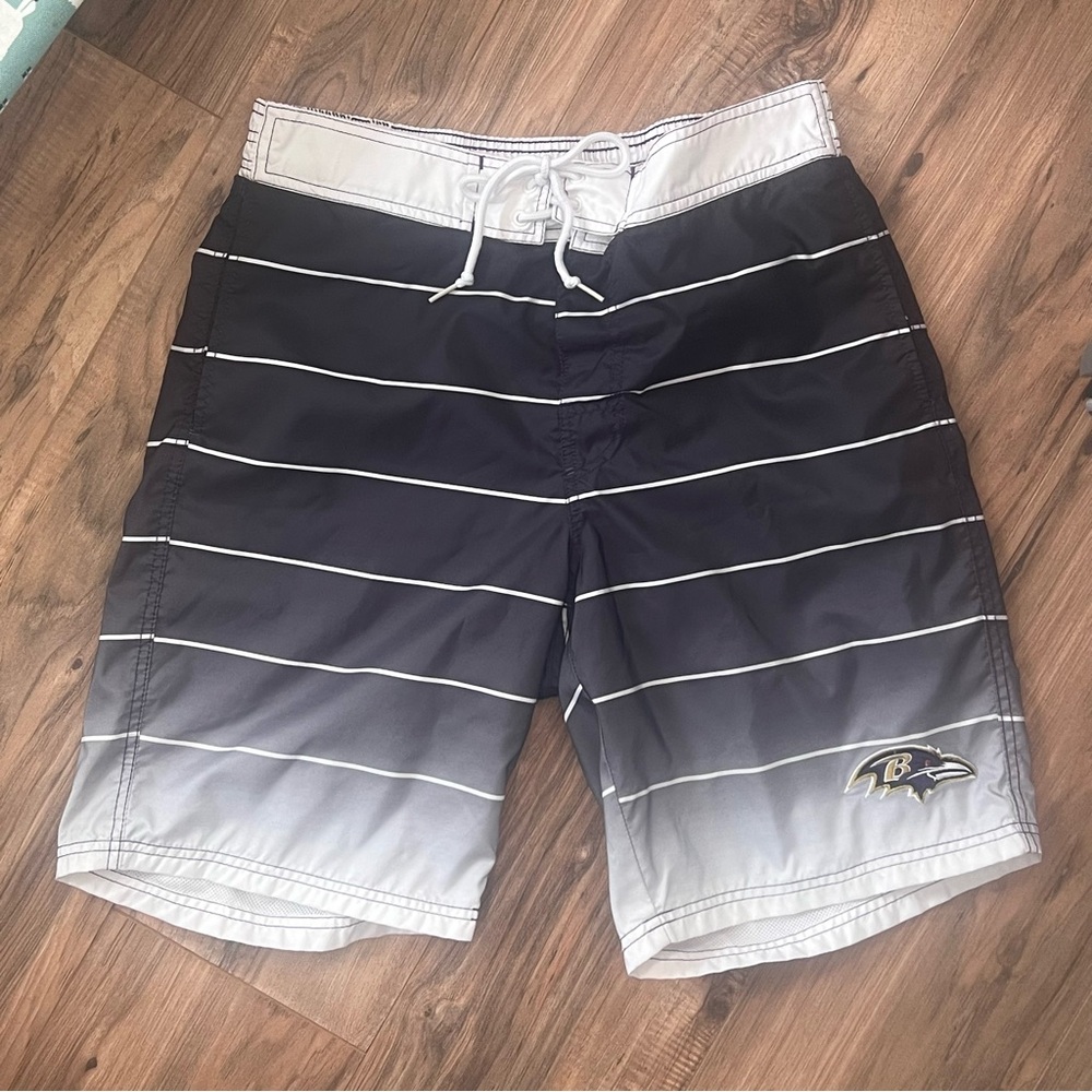 NFL Baltimore Ravens Football Men's Black & Gray Swim Trunks Board Shorts Large